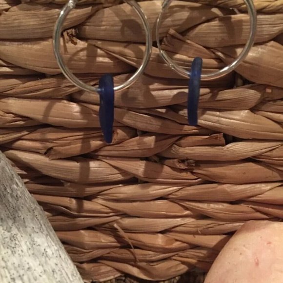 Cobalt Blue Sea Glass Hoop Earrings - Picture 3 of 5